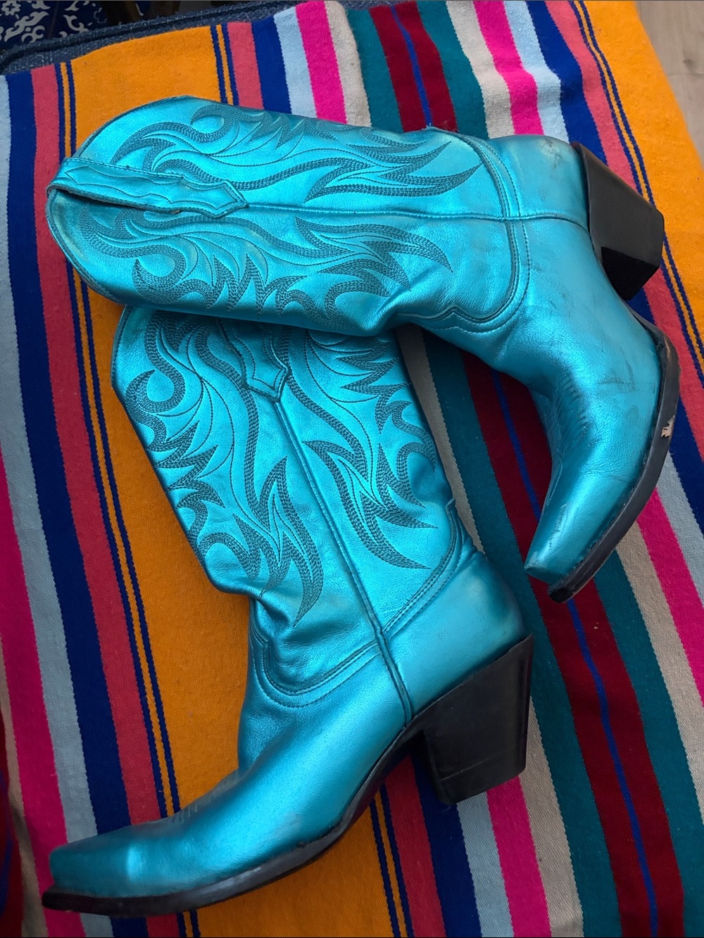 Turquoise Metallic Western Boots - Women
